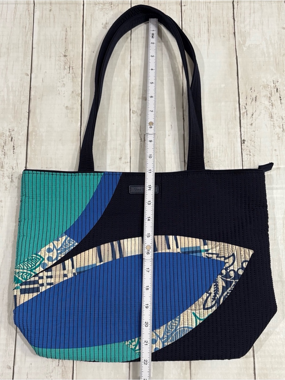 Vera Bradley Santiago Flower Tote Navy Quilted Shoulder Bag - Picture 10 of 13